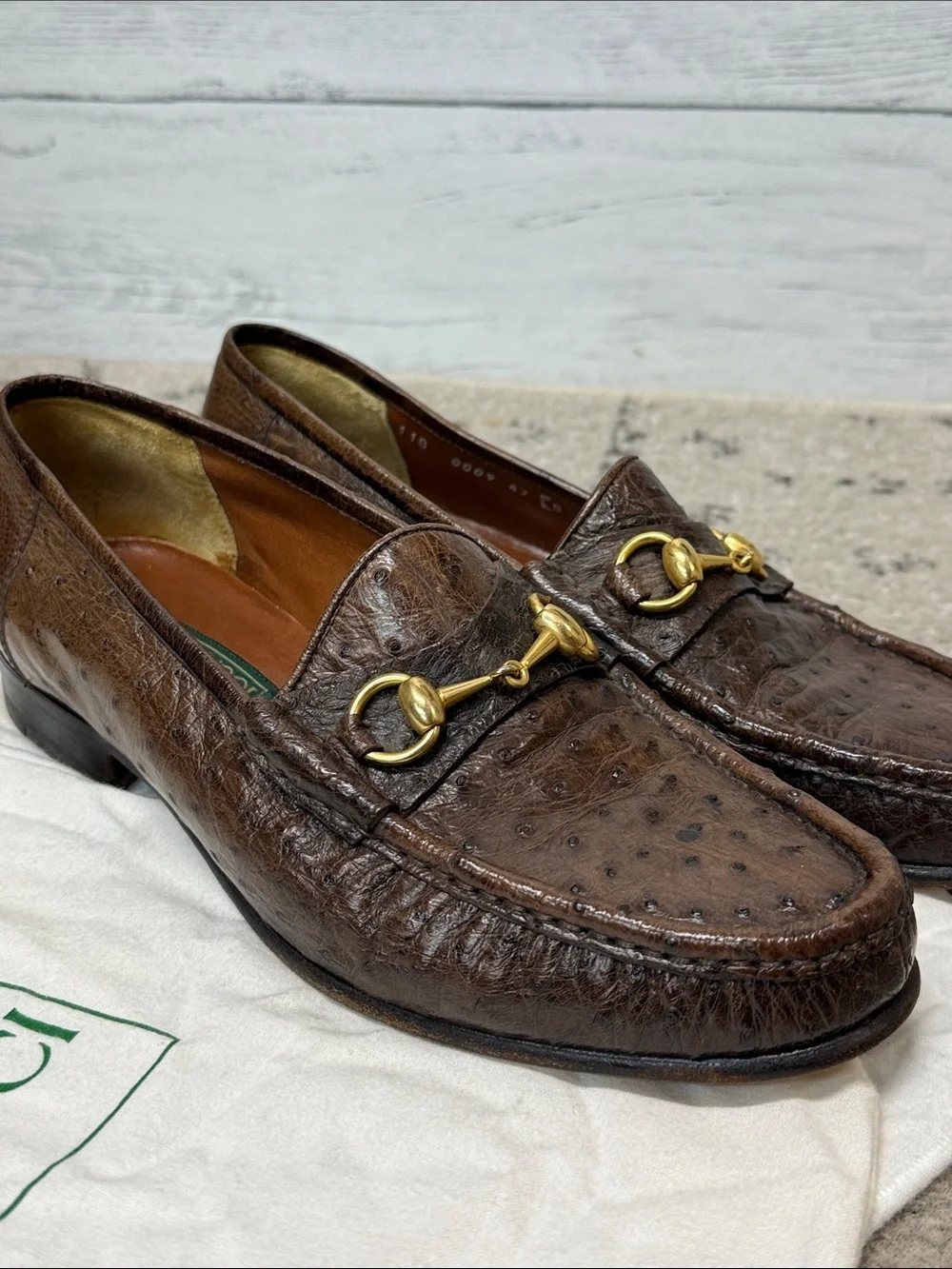 Men’s Gucci Brown Horsebit Ostrich Leather Loafers